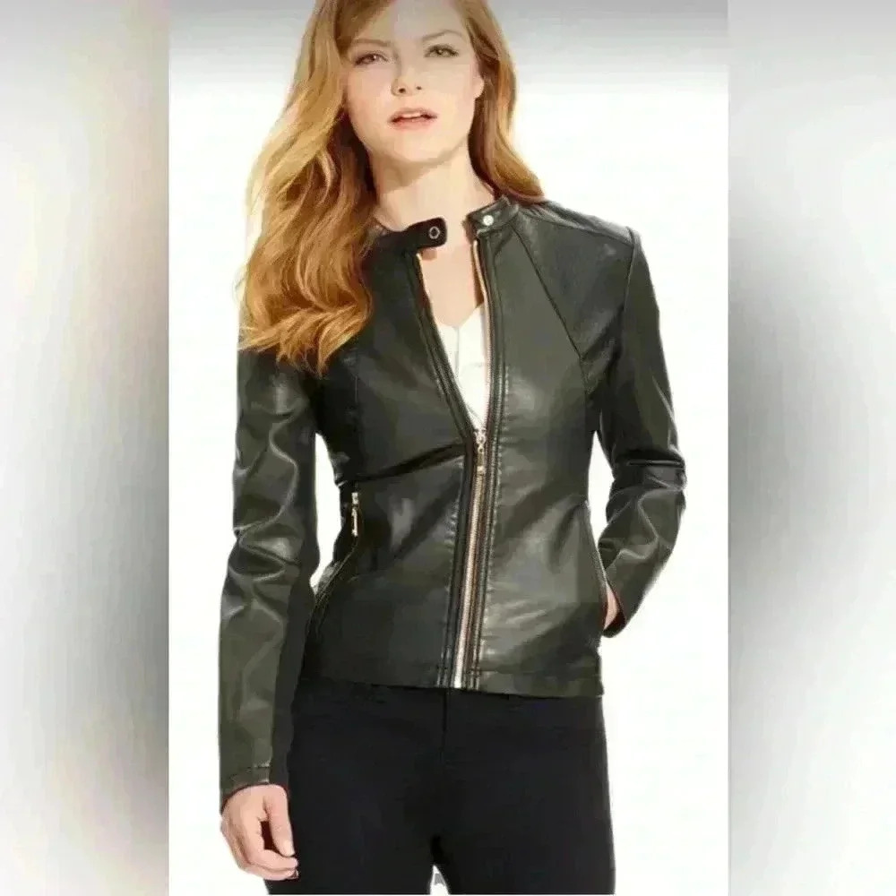 Ivanka Trump Black Moto Jacket Size 1X Gold Accent Button And Zippers